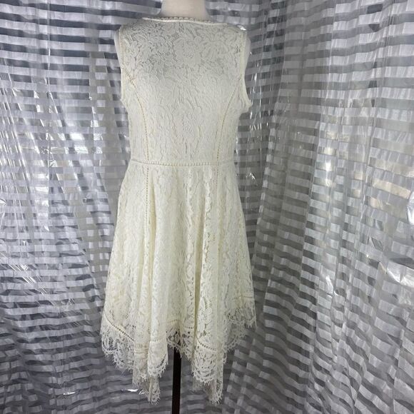 Isaac Mizrahi Live! Cream Handkerchief  Lace Midi Dress - Picture 1 of 7